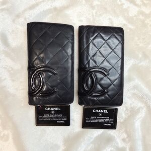 Authentic CHANEL Black Quilted Wallets with Logo- 2 Set